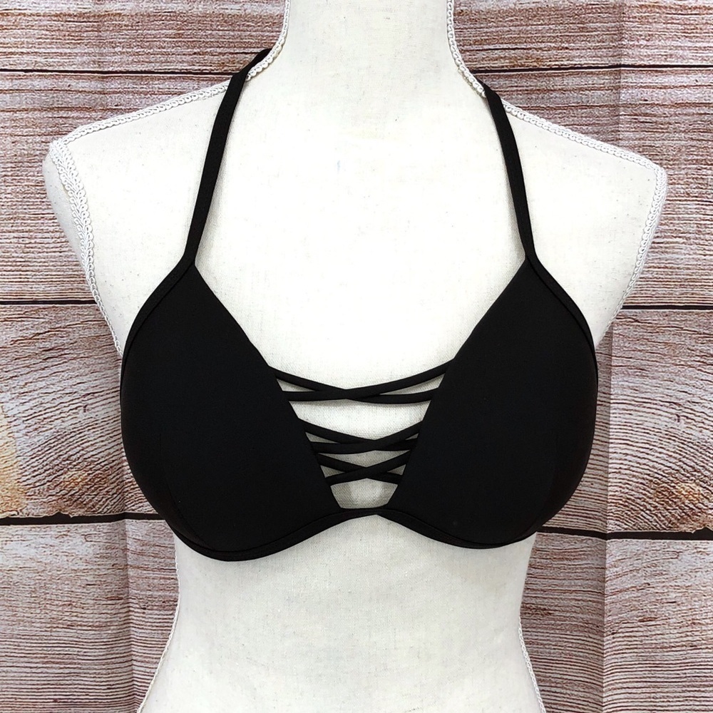 RELLECIGA Black Padded Push up Triangle Bikini Top Size M
